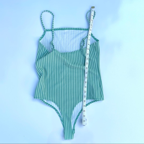 NWT BCBG Pistachio Green and White Striped Cami Bodysuit, Adjustable Straps, S - Picture 3 of 5